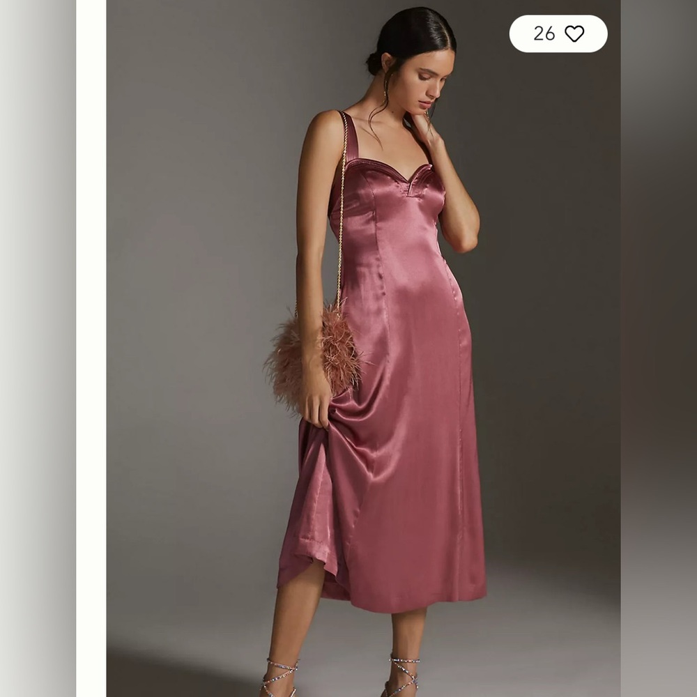 Anthropologie satin midi dress 
Pink - Picture 1 of 3